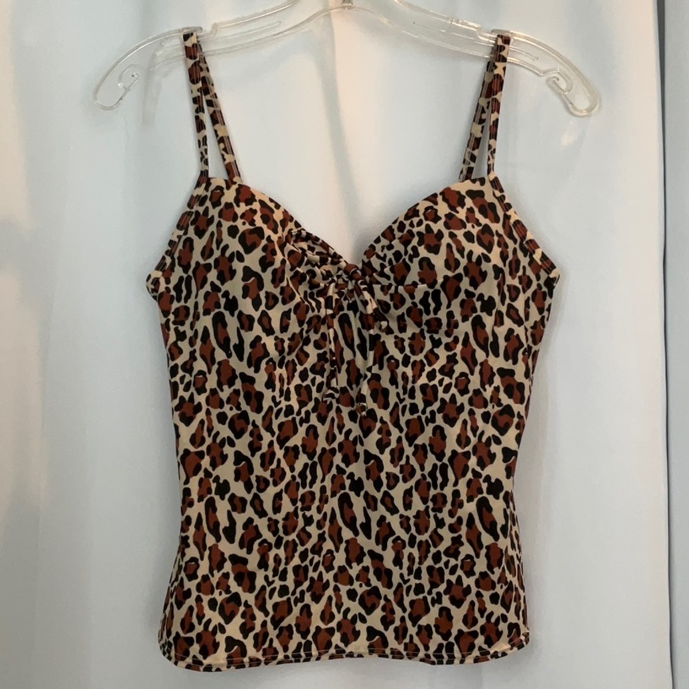 Victoria’s Secret Tankini Top Beige Black Brown Leopard Print Underwire 36A